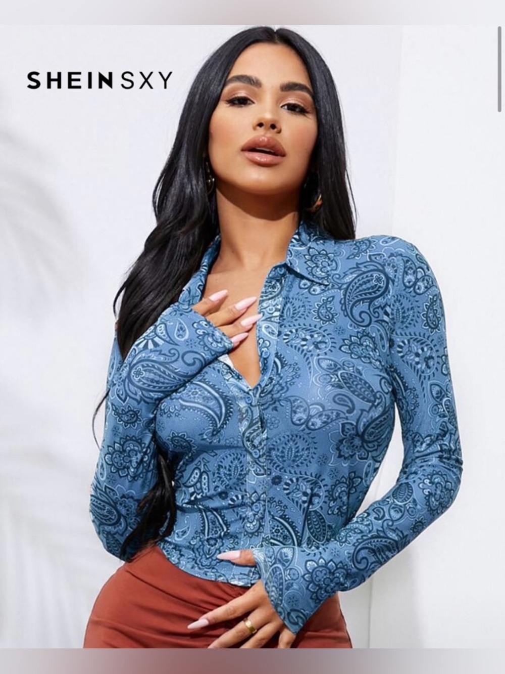 Large Blue Paisley Button-Front Blouse Top 💙 Like New